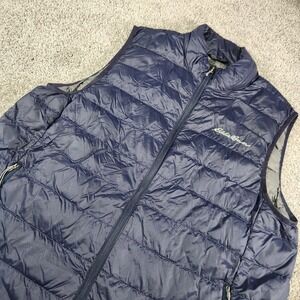 Eddie Bauer Down Puffer Vest Mens Large EB650 Blue Lightweight Full Zip Packable
